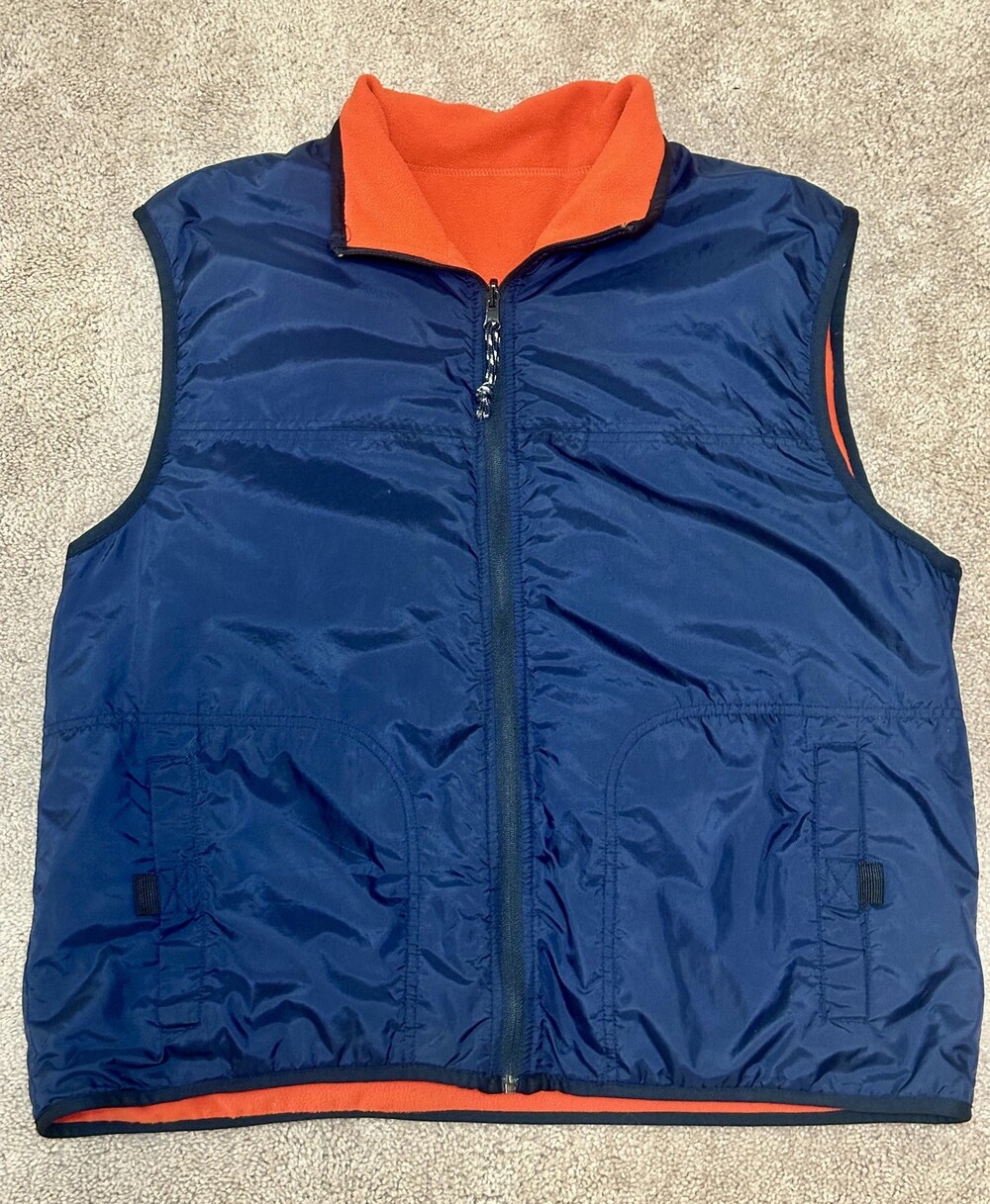 Trader Bay Vest Mens Large Blue Orange Reversible Full Zip Puffer Fleece Jacket